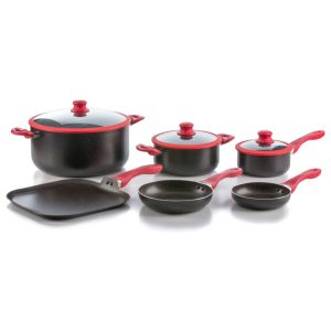 Batería Picca Bari Mármol 9 Pzs Negro/Rojo