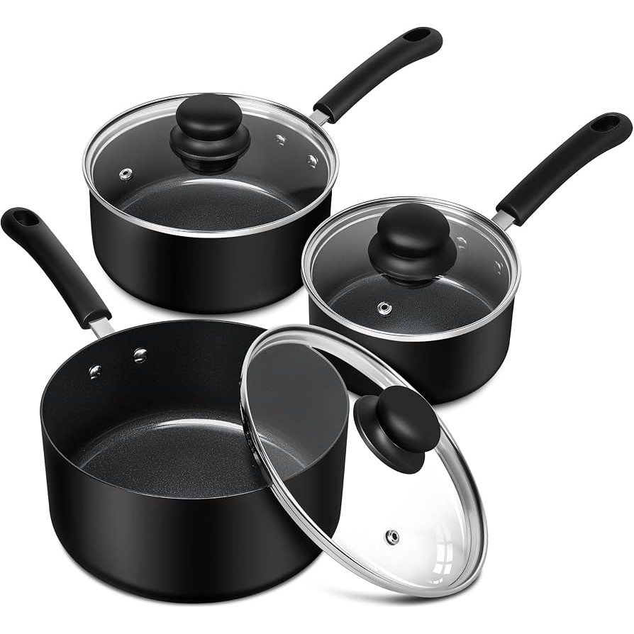 Cacerola de Aluminio Antiadherente con Tapa de Vidrio 2QT Negro - Imagen 6
