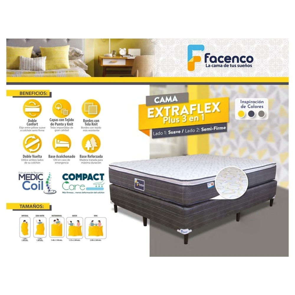 Cama Facenco Extraflex Doble Boxtop Semimatrimonial Medio - Imagen 6