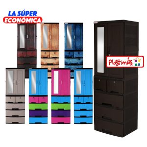 Gabinete Multiusos Rattan con Espejo Plastimas 4 N Rattan Magenta