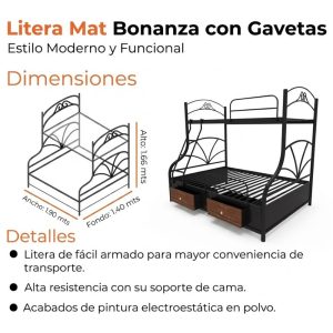 Litera Dimersa Bonanza con Gaveta Matrimonial