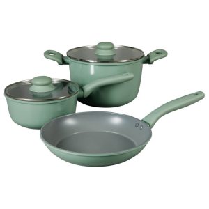 Oster Bateria de Cocina de 5 Piezas, Color Gris, Antiadherente