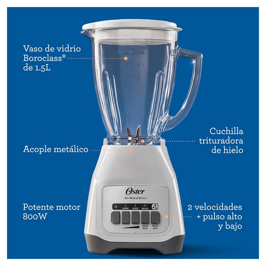 Oster Licuadora con Control de Perilla 2 Velocidades, Blanco - Imagen 3