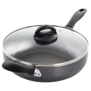 Oster Sartén de 35 Qt Antiadherente con Tapa de Vidrio Gris Carbón