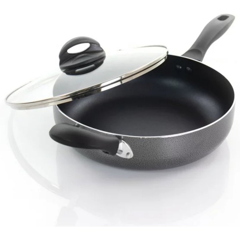 Oster Sartén de 35 Qt Antiadherente con Tapa de Vidrio Gris Carbón - Imagen 2
