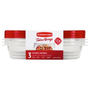 Rubbermaid Hermético Rectángulo de 3 Piezas 4 Tazas, Rubí