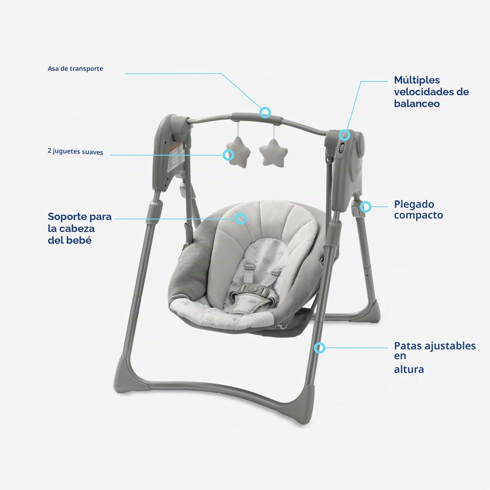 Silla Mecedora tipo Columpio para Bebés / Slim Spaces Compact Gris - Imagen 4