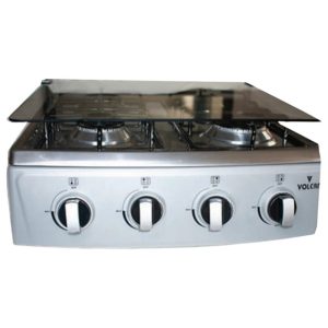 Volcán de Mesa a Gas con 4 Hornillas, Tapadera de Metal Silver