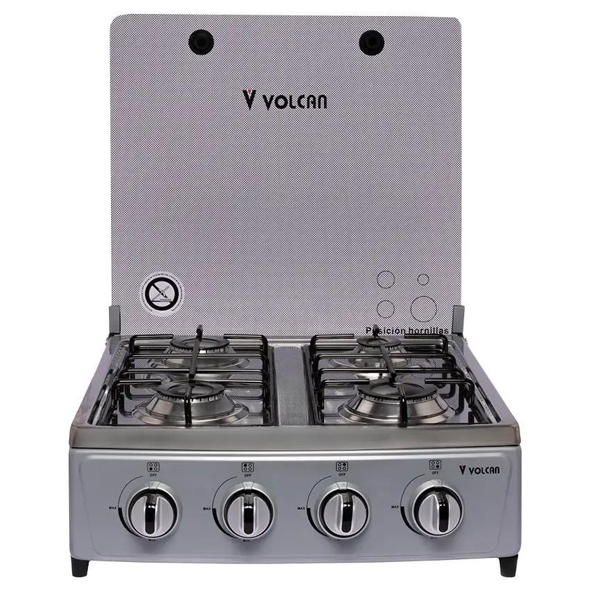 Volcán de Mesa a Gas con 4 Hornillas, Tapadera de Metal Silver - Imagen 2